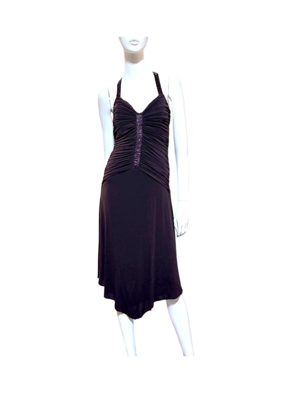 Y2K Laundry Shelli Segal Handkerchief Hem Dress 4 Halter Beaded Ruched HOCO